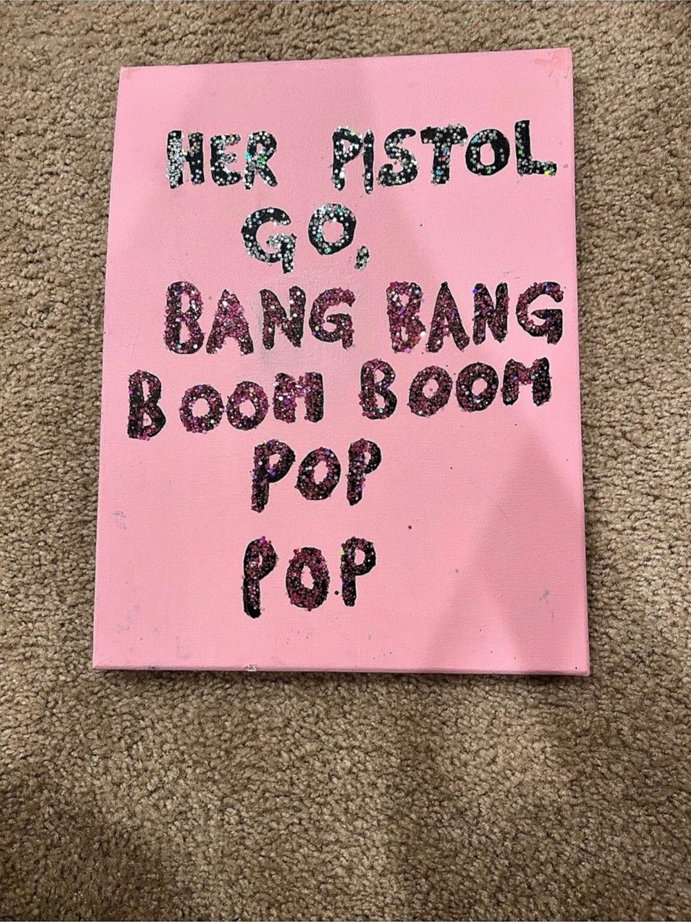 Pink text glitter painted sign